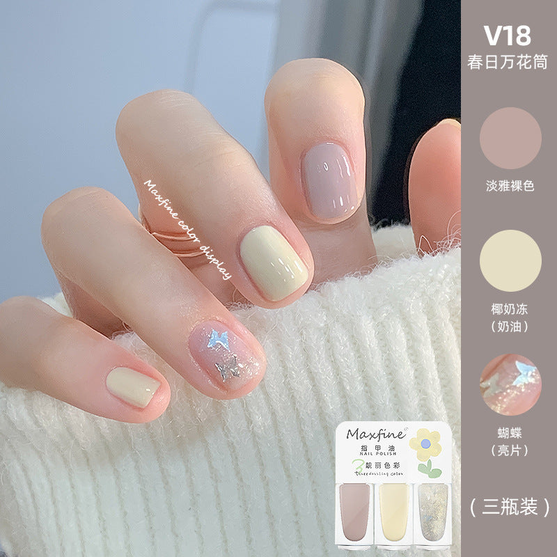 2024 new three-color nail polish no-bake quick-drying set long-lasting tearable water-based whitening nail polish spot wholesale 