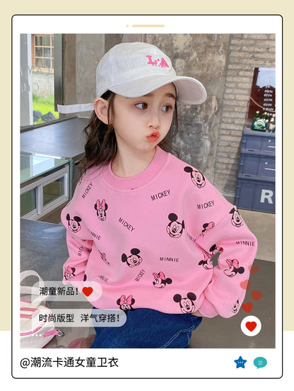 2023 Spring and Autumn New Children's Clothing Baby Girls Fashionable and Versatile Sweaters for Small and Medium-sized Children Girls' Tops Round Neck Thin Style 