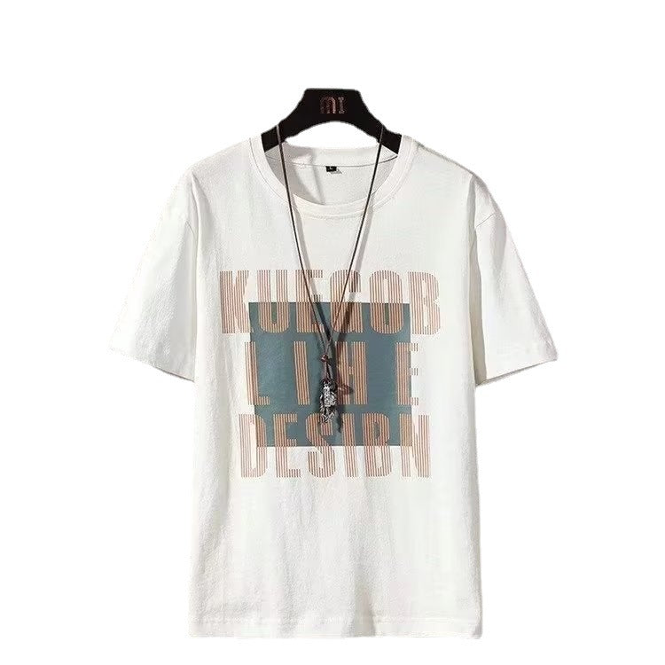 Summer fashion letter printing micro-elastic breathable bottoming shirt white round neck casual short-sleeved T-shirt male 336 