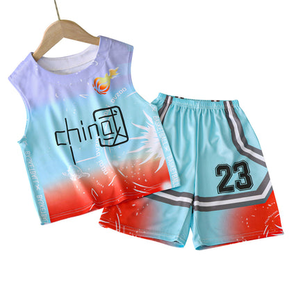 2023 Children's Gradient Color Basketball Suit Suit Big Boys and Girls Summer Vest Sports Loose Summer Jersey Trendy 