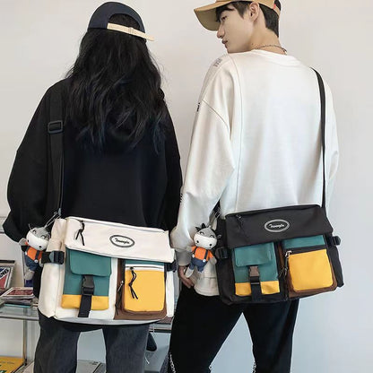 Guochao Messenger Bag Men's Fashion Versatile Ins Shoulder Bag Large Capacity Small Backpack Female Japanese Casual Messenger Bag 