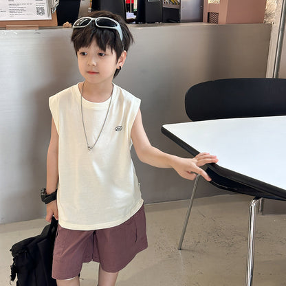 Elmo Beibei ကလေးများ၏ Spliced ​​​​ Bottoming Sleeveless Spliced ​​​​Top 2024 Summer Boys and Girls Baby Letter Logo Vest ခေတ်မှီဆန်းသစ်သော 