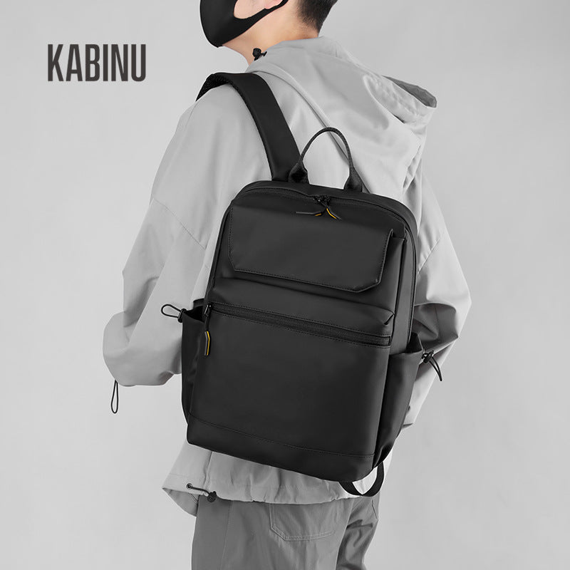 Kabinu new casual backpack men's leather film waterproof business work computer bag middle school student travel backpack 