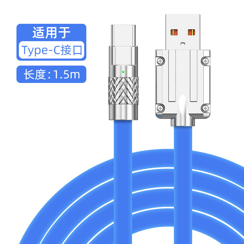 佰通120W超快充锌合金硅胶6A指示灯加粗充电传输Type-C数据线批发