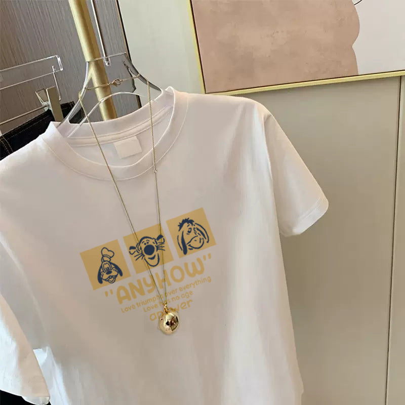 2023 Year of the Rabbit printed cotton short-sleeved t-shirt women's summer loose new Korean version of the rabbit top a generation of ins 