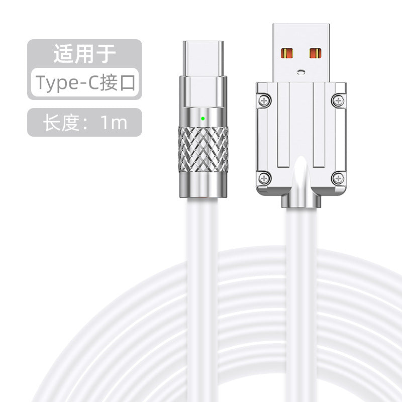 佰通120W超快充锌合金硅胶6A指示灯加粗充电传输Type-C数据线批发