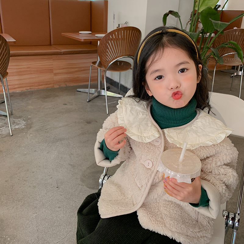 Korean purchasing 2022 autumn and winter children's retro fur integrated girls fashionable lapel lamb wool coat cotton coat trend 