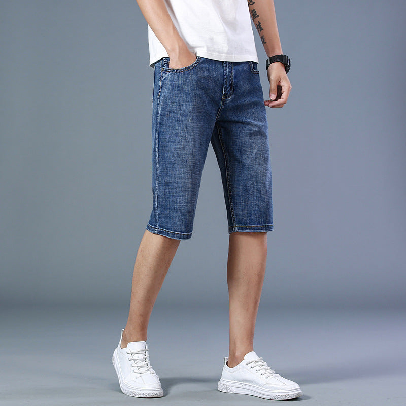 2023 summer new SU LEE denim shorts men's straight loose large size elastic business casual five-point pants 