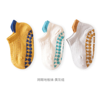 Spring and summer thin baby socks mesh baby socks A type boneless loose mouth non-slip floor socks short tube boat socks 