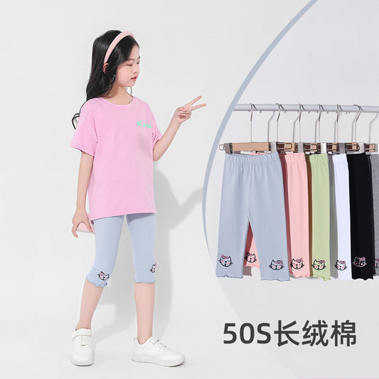 နွေရာသီမိန်းကလေး leggings ပါးလွှာသောအပိုင်းချည်ကလေးများ၏ capri ဘောင်းဘီလက္ကားမိန်းကလေးများကြောင်ကလေးဘောင်းဘီအပြင်ဘက်ဝတ် 