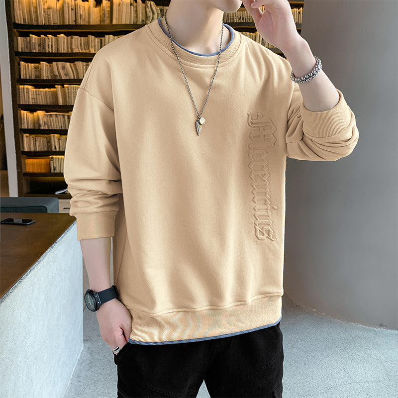 2022 spring and autumn new men's fake two-piece long-sleeved T-shirt fashion trend men's loose couple sweater bottoming shirt 