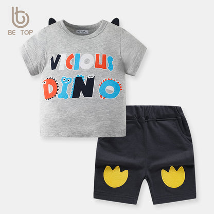 Boys dinosaur two-piece summer suit new children's casual round neck boy short-sleeved shorts small children Korean version children's clothing 