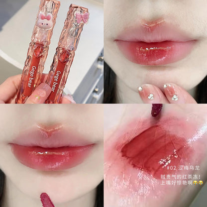 Gege bear ကြည်လင်ပြတ်သားသောစိန်မှန် lip glaze water gloss mirror whitening သည် သစ်အယ်သီးအညိုရောင်နွေဦးရာသီနှင့် နွေရာသီနှုတ်ခမ်းနီကို ကပ်ရန်မလွယ်ကူပါ။ 