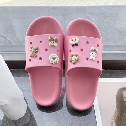 2023 Cute Hole Slippers Women Summer Fashion Outerwear Non-slip Thick-soled Indoor Home Bathroom Soft-soled Sandals and Slippers