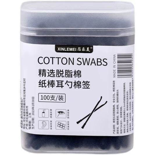 Black cotton swab paper stick ear spoon cotton swab disposable cosmetic cotton swab double-ended baby cleaning cotton swab boxed factory 