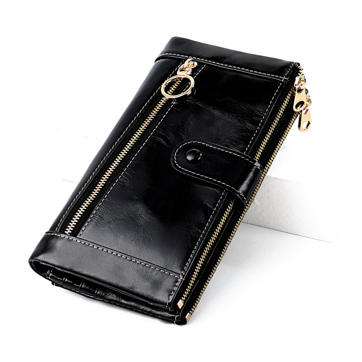 Korean style fashion mobile phone coin clutch rfid anti-theft brush long wallet retro oil wax genuine leather ladies wallet 