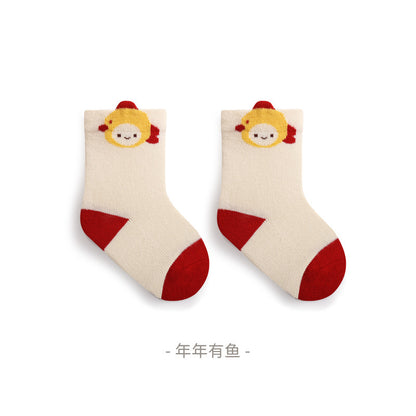 Newborn baby red socks autumn and winter new products New Year 100 days full moon baby boy and girl children's middle tube cotton socks 