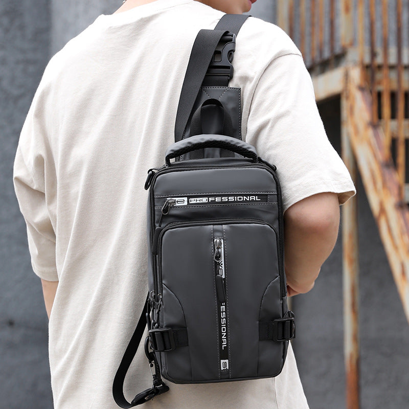 Fashion and simple new men's messenger bag multi-function USB charging chest bag multi-way backpack cross-border 