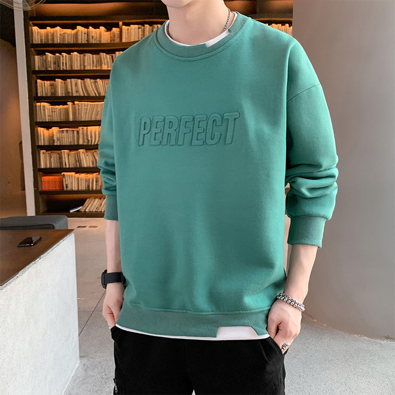 2022 spring and autumn new men's fake two-piece long-sleeved T-shirt fashion trend men's loose couple sweater bottoming shirt 