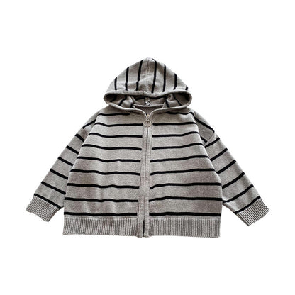 Children's autumn clothing boys hooded jackets for middle and large children loose striped tops 2024 spring and autumn boys new clothes 