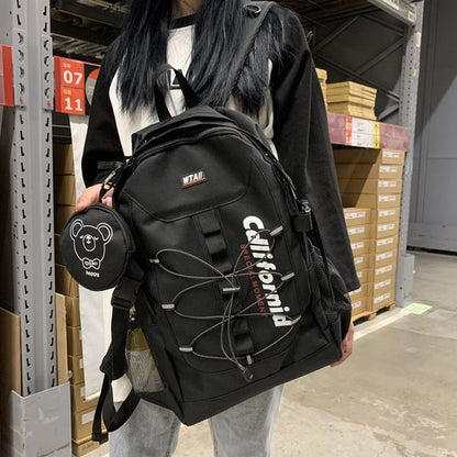 Korean ins street Hong Kong style backpack female Japanese style Harajuku ulzzang workwear backpack male high school student school bag 