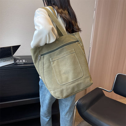 New Canvas Bag Simple Casual Solid Color Women's Bag 2023 Large Capacity Tote Bag Campus Student Tuition Bag 