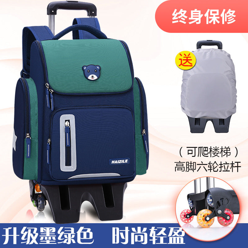 Primary school students trolley space school bag 1-3-6 years boys and girls unicorn detachable six-wheeled climbing bag with wheels 