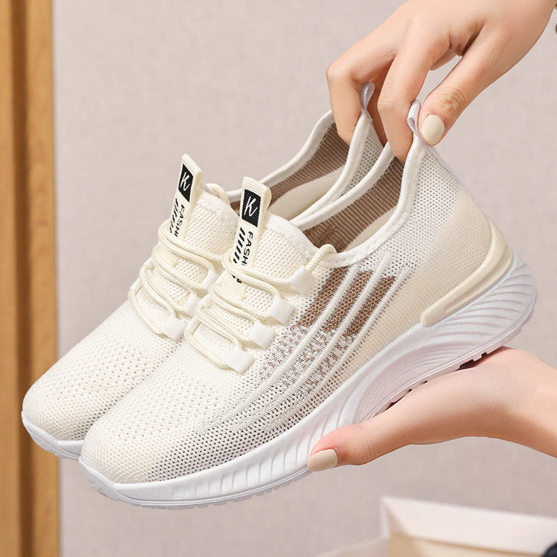 Shoes women's 2023 summer new breathable casual shoes manufacturers wholesale soft bottom comfortable flying woven sports women's shoes 