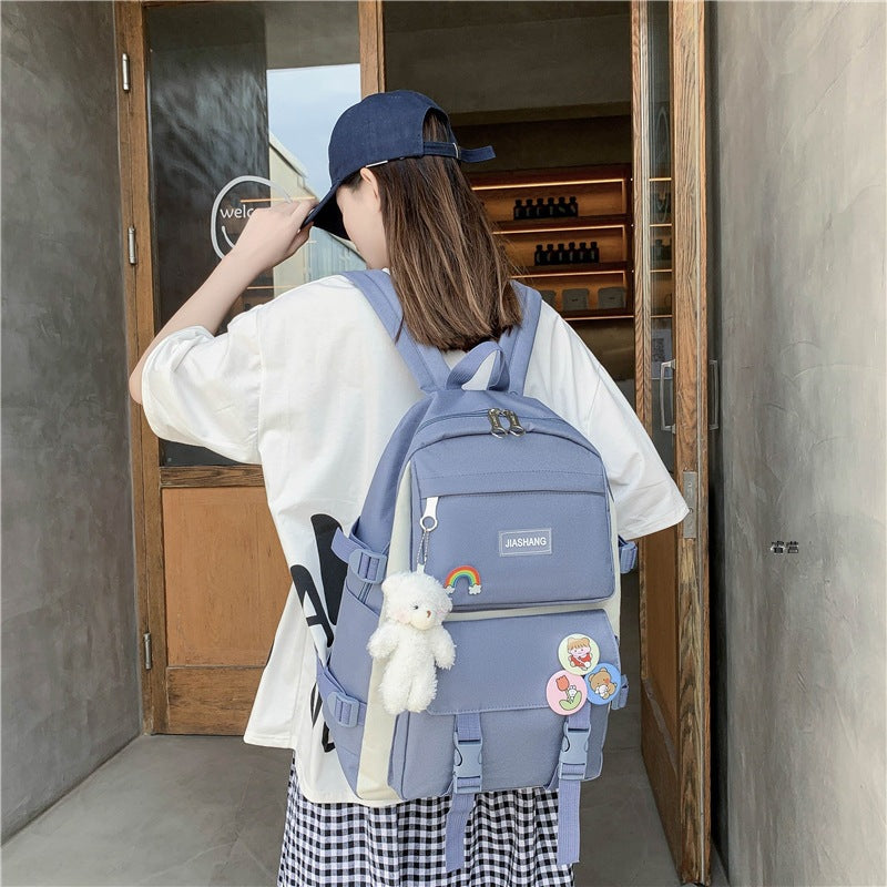 2023 new Korean style student fashion multi-purpose junior high school student campus college student four-piece school bag backpack 