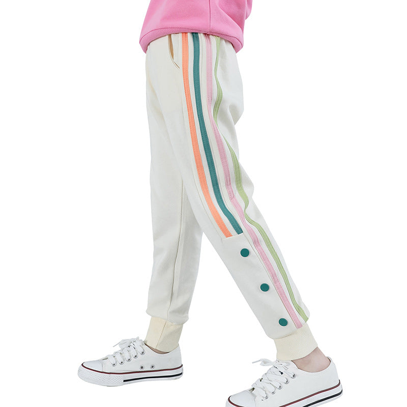 Girls sweatpants 2024 new spring and autumn children s pants striped leggings pants stylish middle and large children s sports casual trousers 7 MART