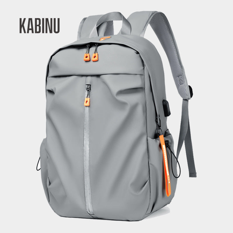 Kabinu new casual backpack men's leather film waterproof business work computer bag middle school student travel backpack 