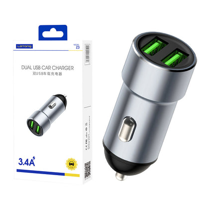 Le Candy 3.4A Fast Charge Mini Car Charger Dual USB Output Aluminum Alloy Car Cigarette Lighter Car 5V Charger