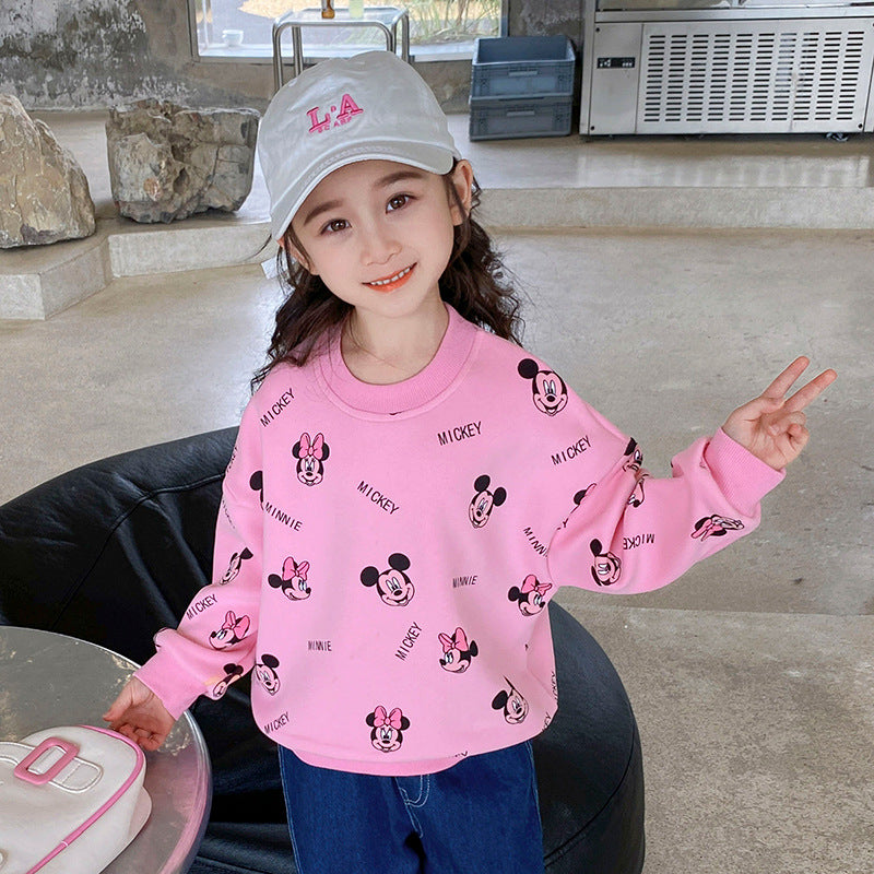 2023 Spring and Autumn New Children's Clothing Baby Girls Fashionable and Versatile Sweaters for Small and Medium-sized Children Girls' Tops Round Neck Thin Style 