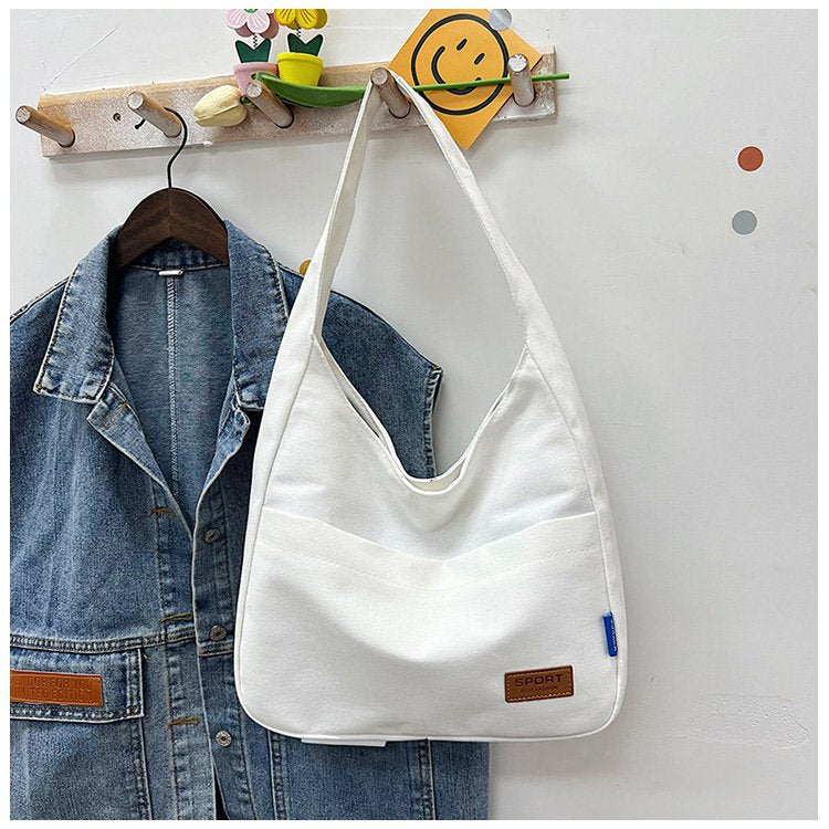 ins solid color simple design sense all-match bag hand bag college students class shoulder bag large capacity tote bag 