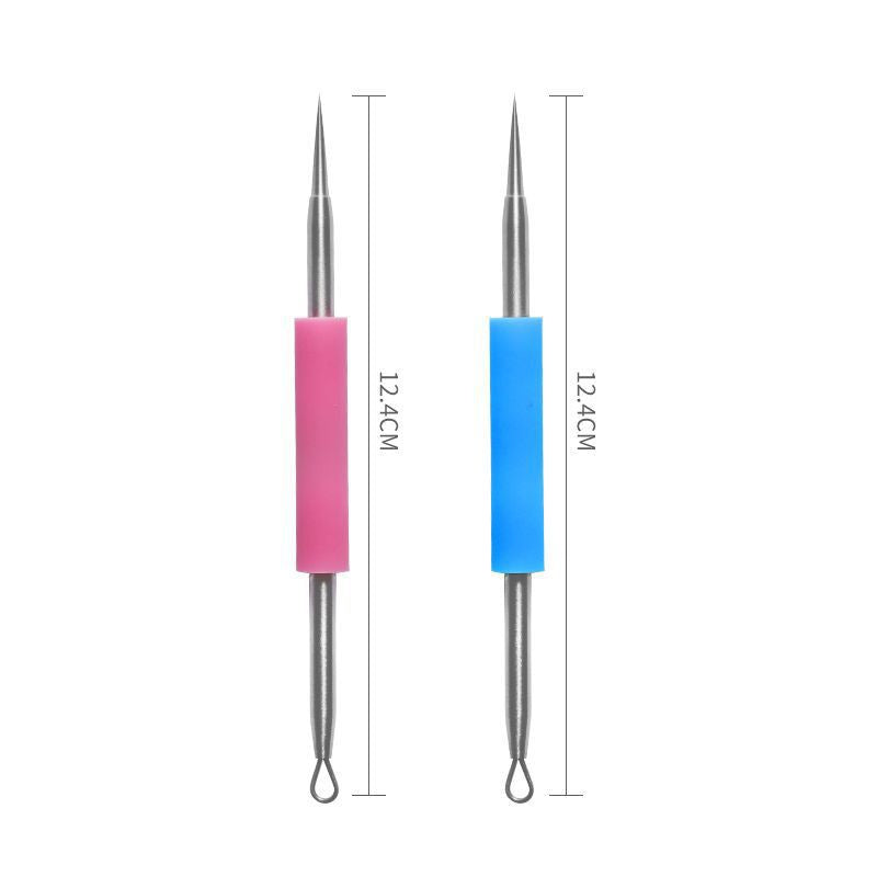 Stainless steel double-ended acne needle silicone non-slip acne needle blackhead acne clip beauty set tool 