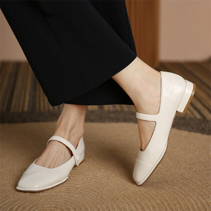 JH-7 Summer Fairy Style Mary Jane Shoes Square Toe Low Heel Slip-On Women's Shoes Korean Version Buckle Baotou Single Shoes 