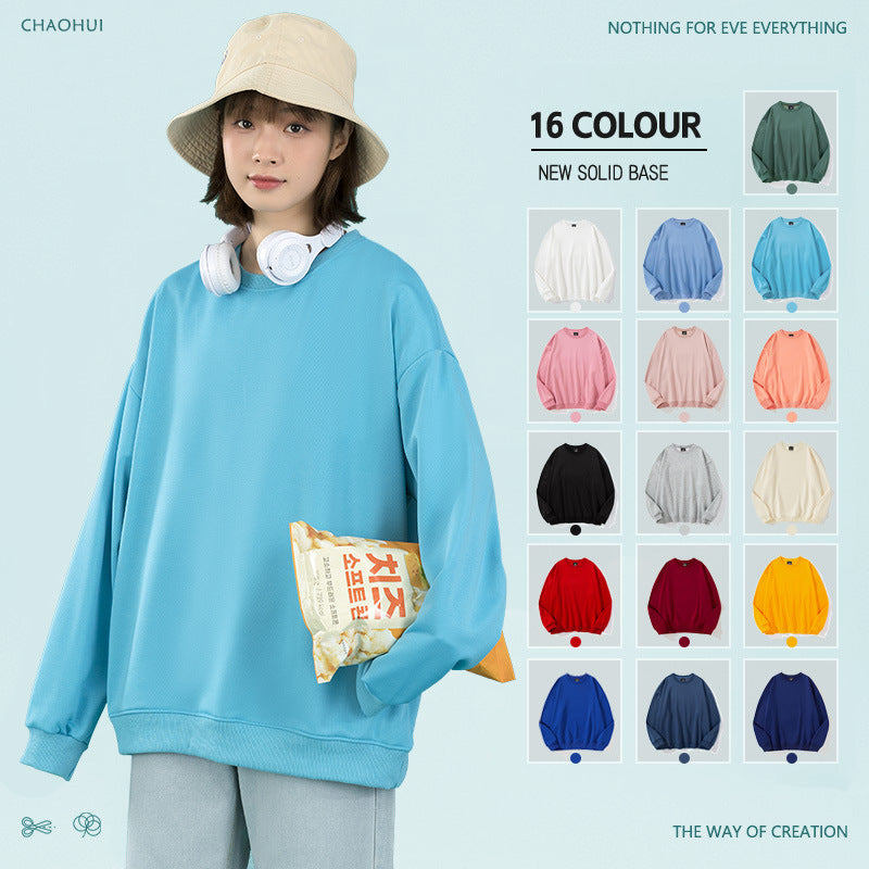 260g Spring and Autumn Solid Color Round Neck Sweater for Men and Women Drop Shoulder Twill Pullover Long Sleeve Couple Models Available for Cross-border TEMU 