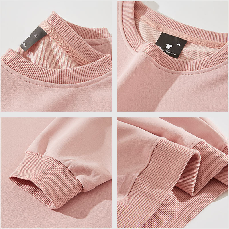 260g Spring and Autumn Solid Color Round Neck Sweater for Men and Women Drop Shoulder Twill Pullover Long Sleeve Couple Models Available for Cross-border TEMU 