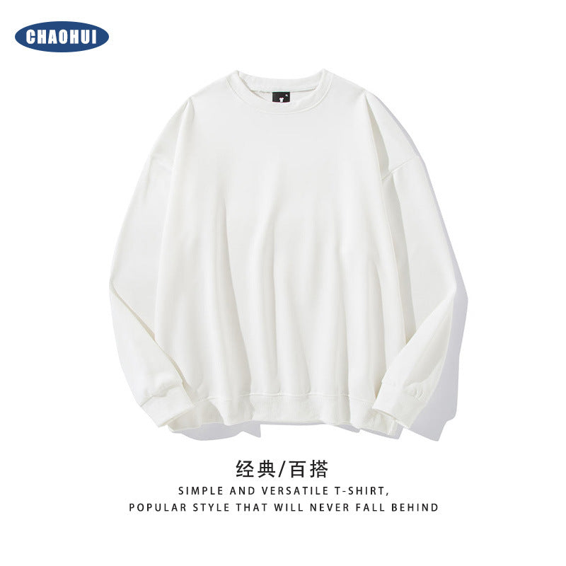 260g Spring and Autumn Solid Color Round Neck Sweater for Men and Women Drop Shoulder Twill Pullover Long Sleeve Couple Models Available for Cross-border TEMU 