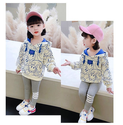 2023 spring and autumn new style hooded sweatshirts for boys and girls, casual suits, fashionable, cute and versatile long-sleeved tops, children's clothing trends 