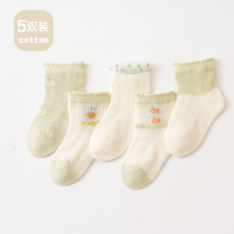 Children's socks summer baby summer mesh socks summer baby socks cartoon middle tube thin socks cotton socks boys 