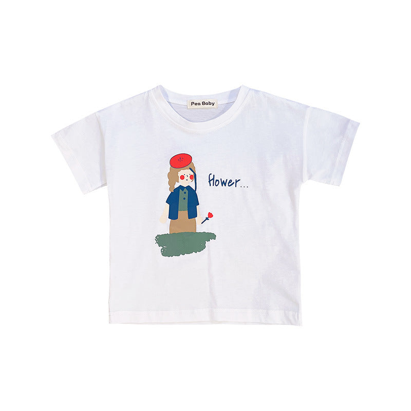 Korean children's clothing 2024 summer new Korean version boys and girls cartoon cartoon print T-shirt children's short-sleeved T-shirt trend 