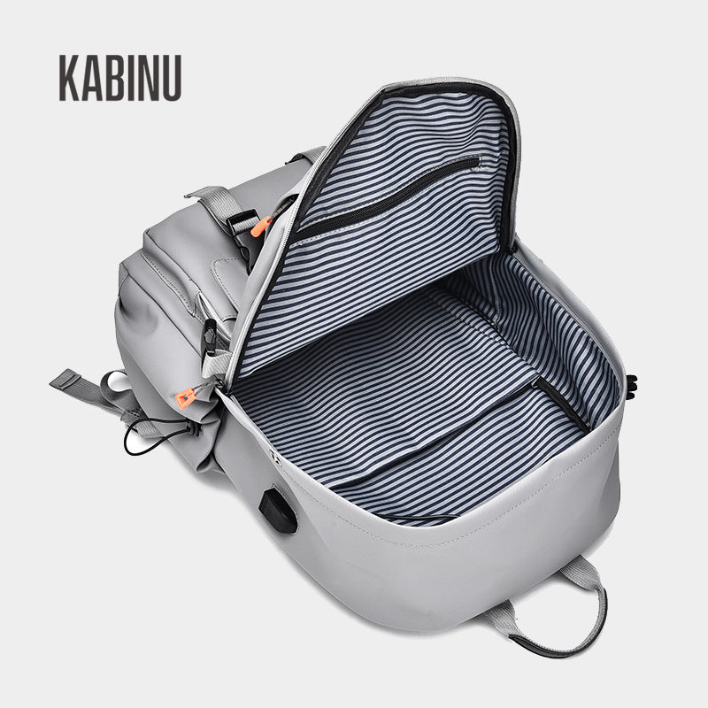 Kabinu solid color backpack casual leather membrane waterproof middle school student school bag work business computer bag outdoor backpack 