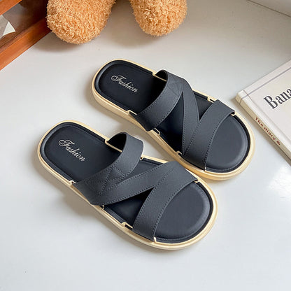 Z word belt slippers female summer wear solid color sandals and slippers new indoor home flat non-slip wear-resistant flip-flops 