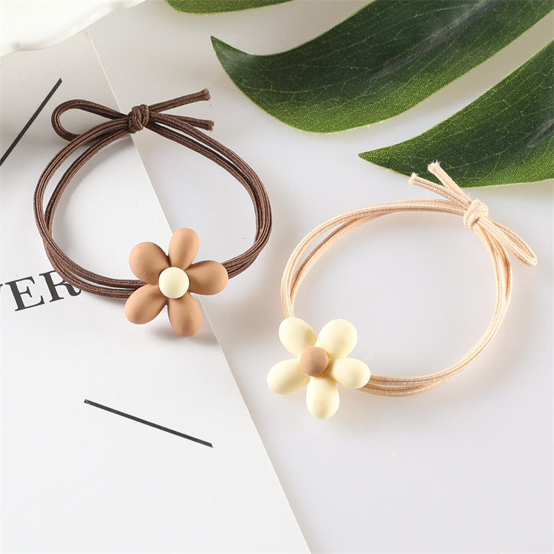 Korean version of net red ins milk tea color hair ring tie hair rubber band flower hair rope high elastic coffee beige head rope 