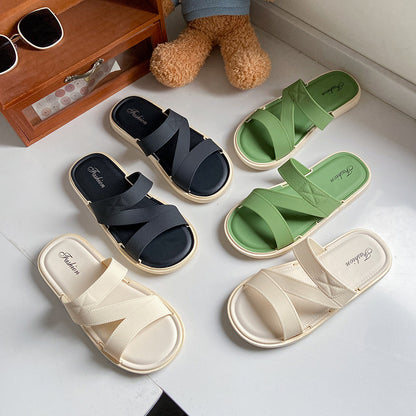 Z word belt slippers female summer wear solid color sandals and slippers new indoor home flat non-slip wear-resistant flip-flops 