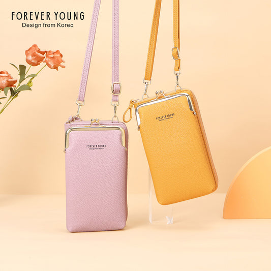 foreveryoung mobile phone bag crossbody Women's bag ရိုးရှင်းပြီး ခေတ်ဆန်သော လိုက်ချီးပုံစံ ကြီးမားသောစွမ်းရည်အကြွေစေ့ပိုက်ဆံအိတ် နိုင်ငံခြားရောင်းဝယ်ရေး 