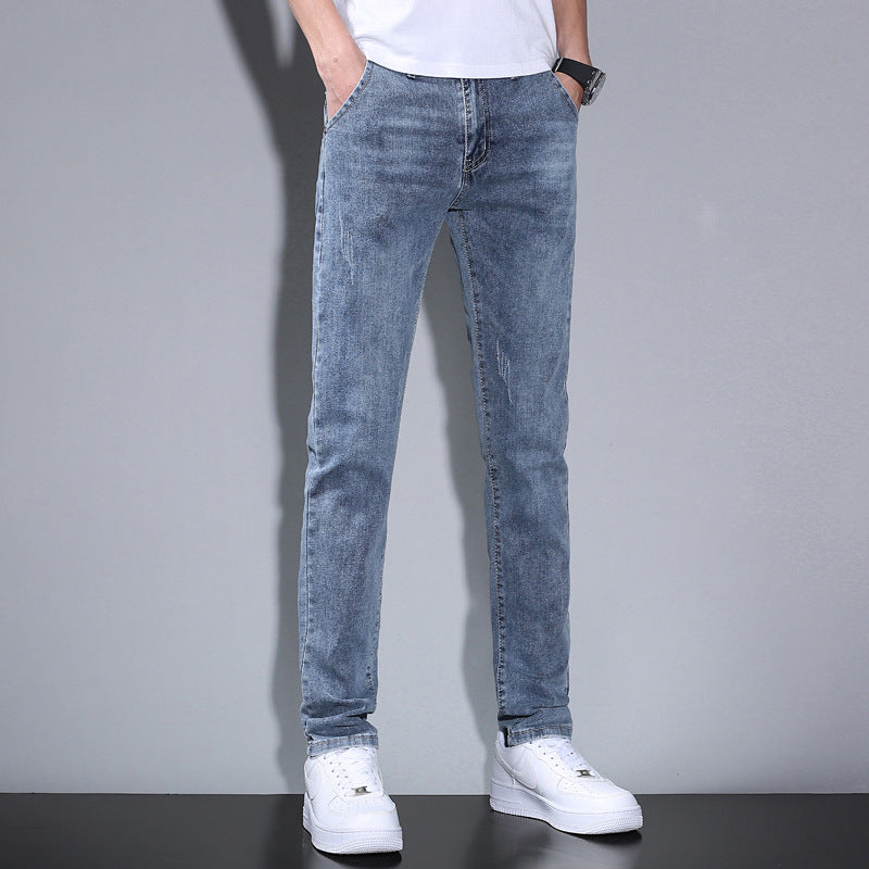 2023 summer new jeans men's Korean version slim elastic pencil pants youth trend men's pants wholesale 