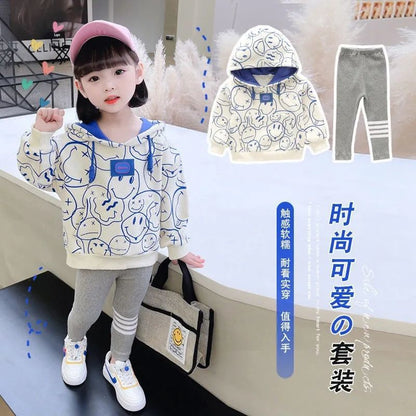 2023 spring and autumn new style hooded sweatshirts for boys and girls, casual suits, fashionable, cute and versatile long-sleeved tops, children's clothing trends 