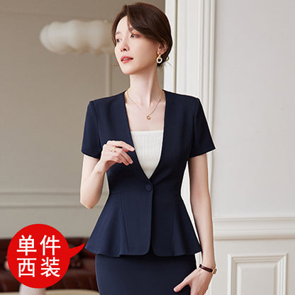 Short-sleeved professional suit suit female summer thin front desk suit temperament beauty salon overalls female stewardess uniform 